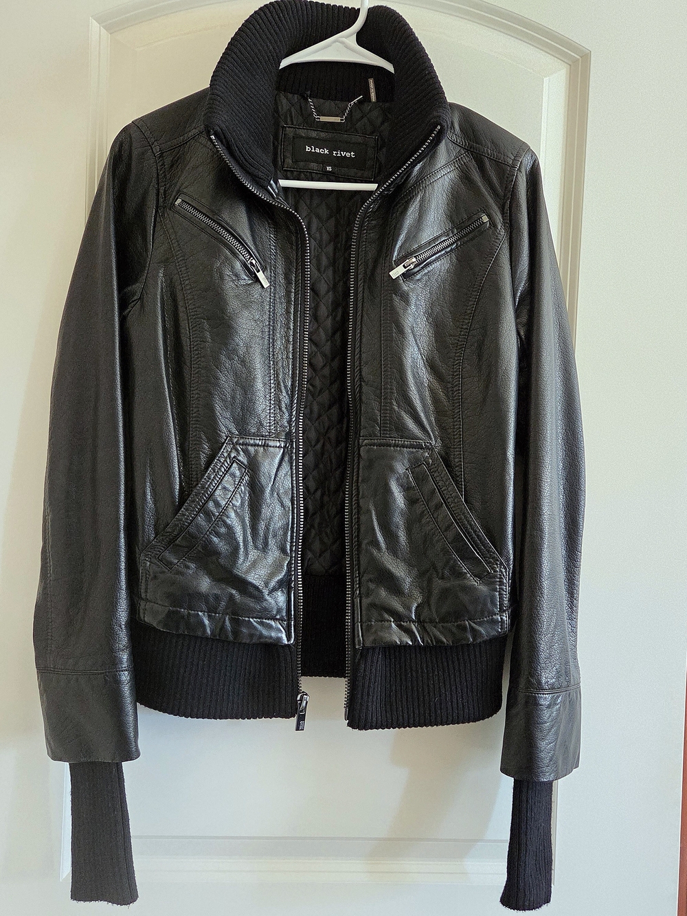 Black Rivet Moto Bomber Jacket Deadstock Women's Size XS Vintage Y2K